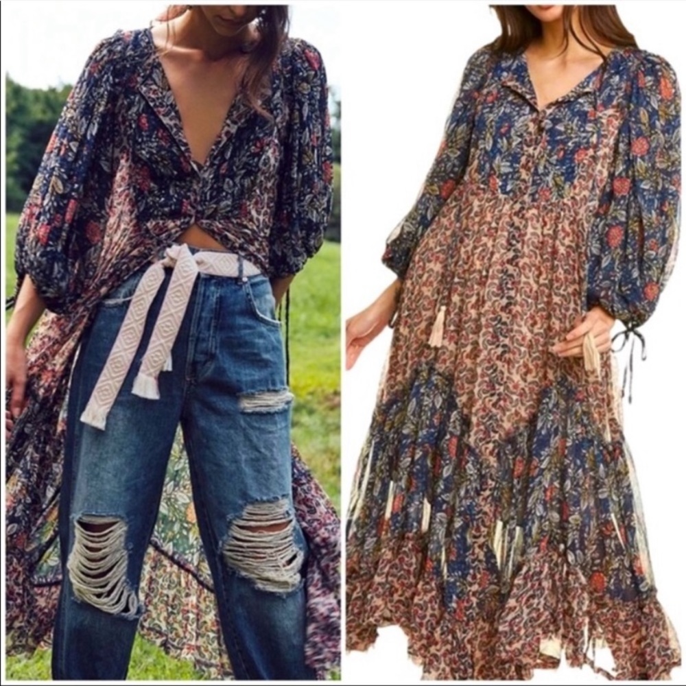 NWT Free People Estelle Chiffon Maxi Dress in Multi Combo sz S